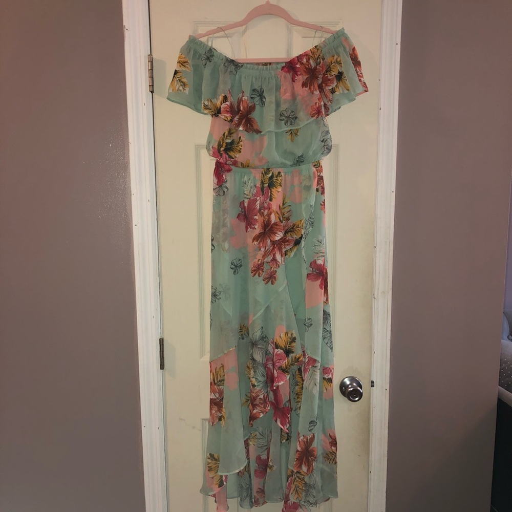 Hi-Lo Express off the shoulder dress